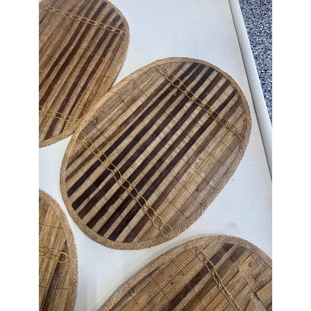 Vintage Woven‎ Striped Oval Placemats Set of 5 Made in Philippines Boho Natural